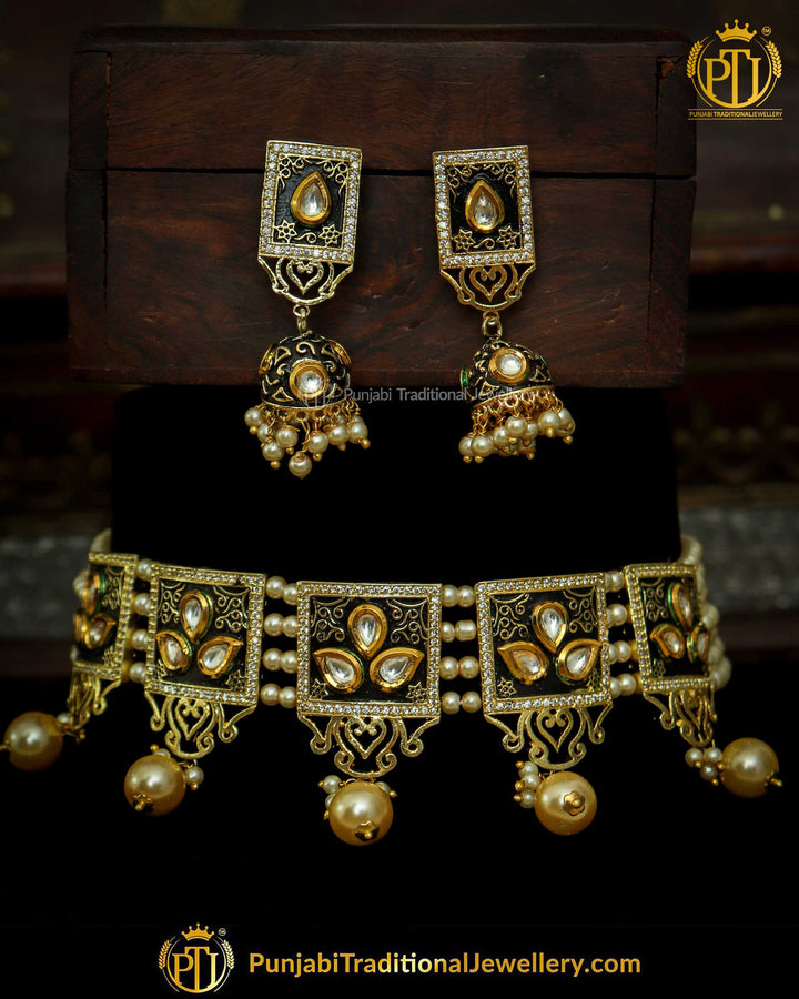 Hand-Painted Meena Kundan Pearl Choker Set | Punjabi Traditional Jewellery Exclusive