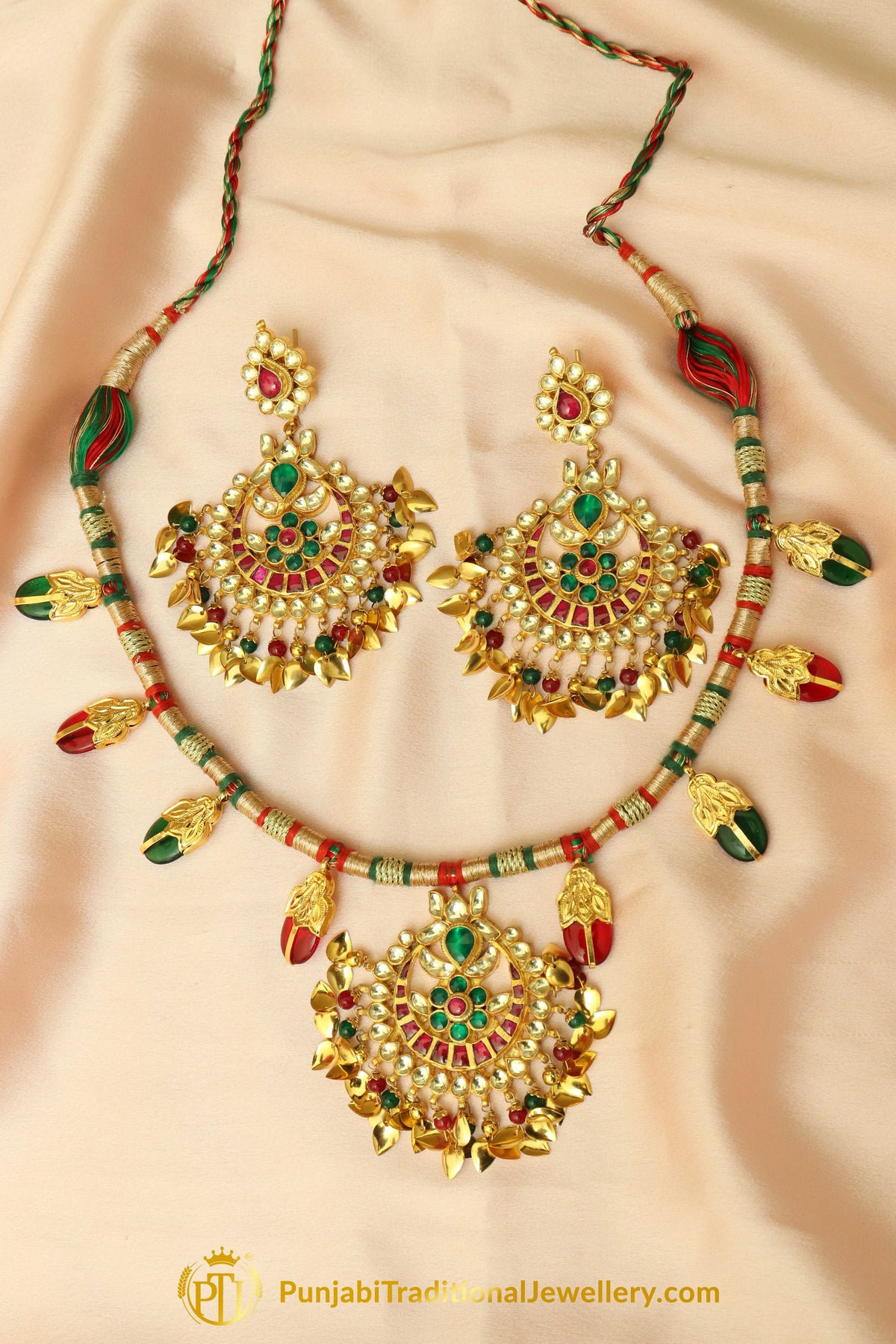 Imtihal Rubby Panna Pippal Patti Daakh Necklace, Tikka & Earrings | Punjabi Giddha Jewellery | Punjabi Traditional Jewellery Exclusive