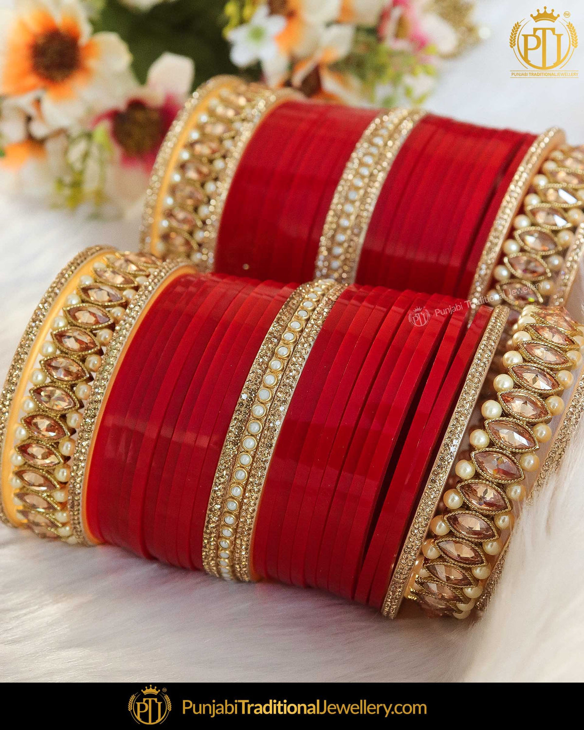 Champagne Stone Red Bridal Chura | Punjabi Traditional Jewellery Exclusive