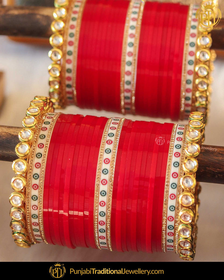 Dotted Red Kundan Stone bridal chura | Punjabi Traditional Jewellery Exclusive
