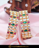 Gold Finished Rubby Emerald Kundan Openable Karra Bangles (Pair)| Punjabi Traditional Jewellery Exclusive
