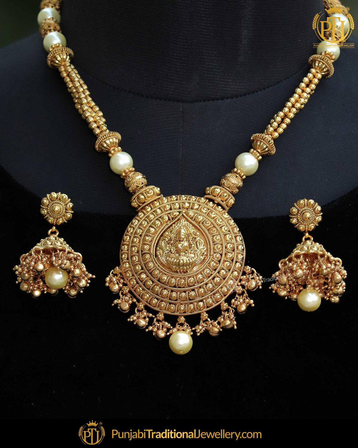 Antique Gold Finished Johda Pearl Mala Necklace Set | Punjabi Traditional Jewellery Exclusive