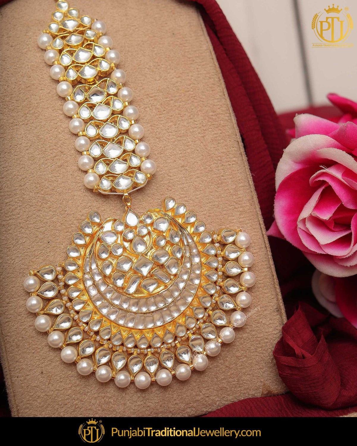 Gold Finished Kundan Pearl Tikka | Punjabi Traditional Jewellery Exclusive