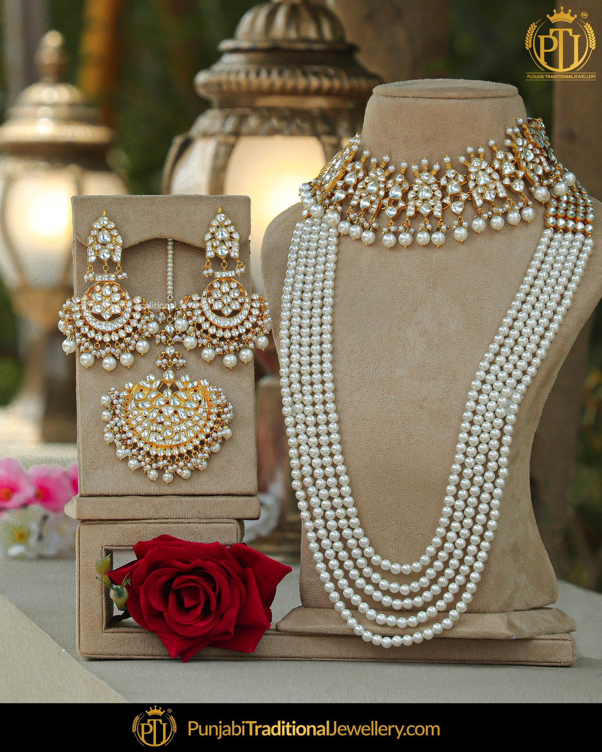 Gold Finished Pearl Kundan long  & Choker Necklace Set | Punjabi Traditional Jewellery Exclusive