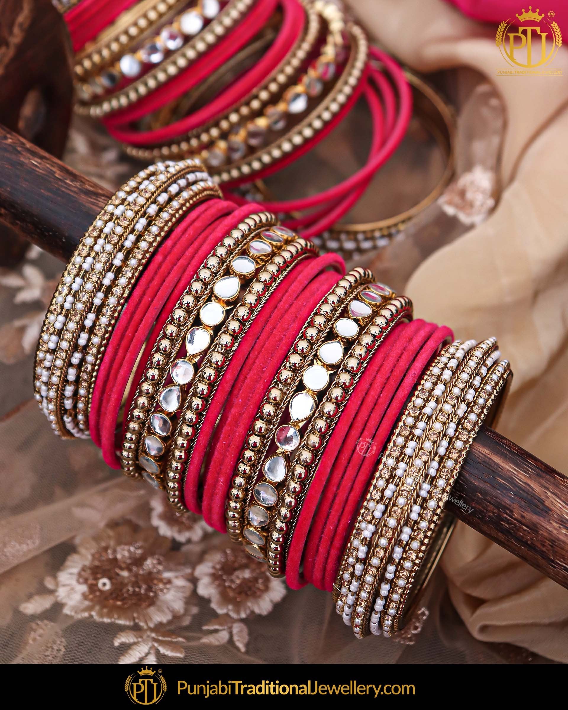 Pink Kundan Pearl Bangles Set For Both Hands | Punjabi Traditional Jewellery Exclusive