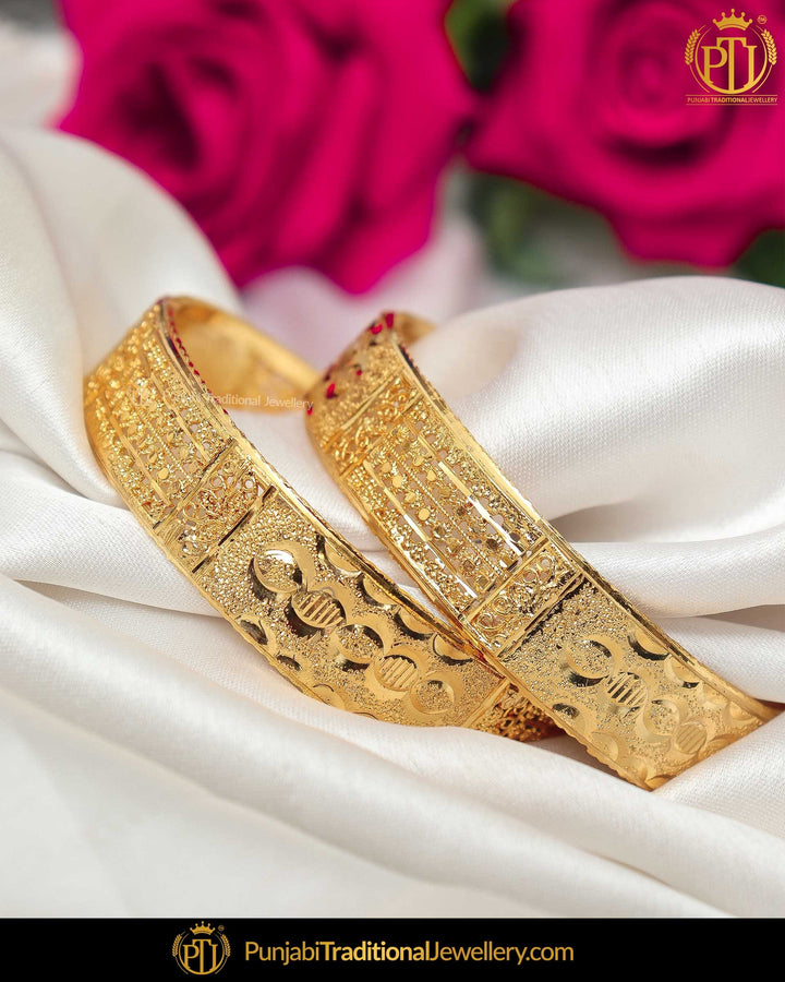 Gold Finished Karra Bangles (Pair)| Punjabi Traditional Jewellery Exclusive