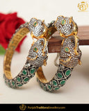 Hand Painted Black Menna Emerald Polki Karra Bangles (Pair)| Punjabi Traditional Jewellery Exclusive