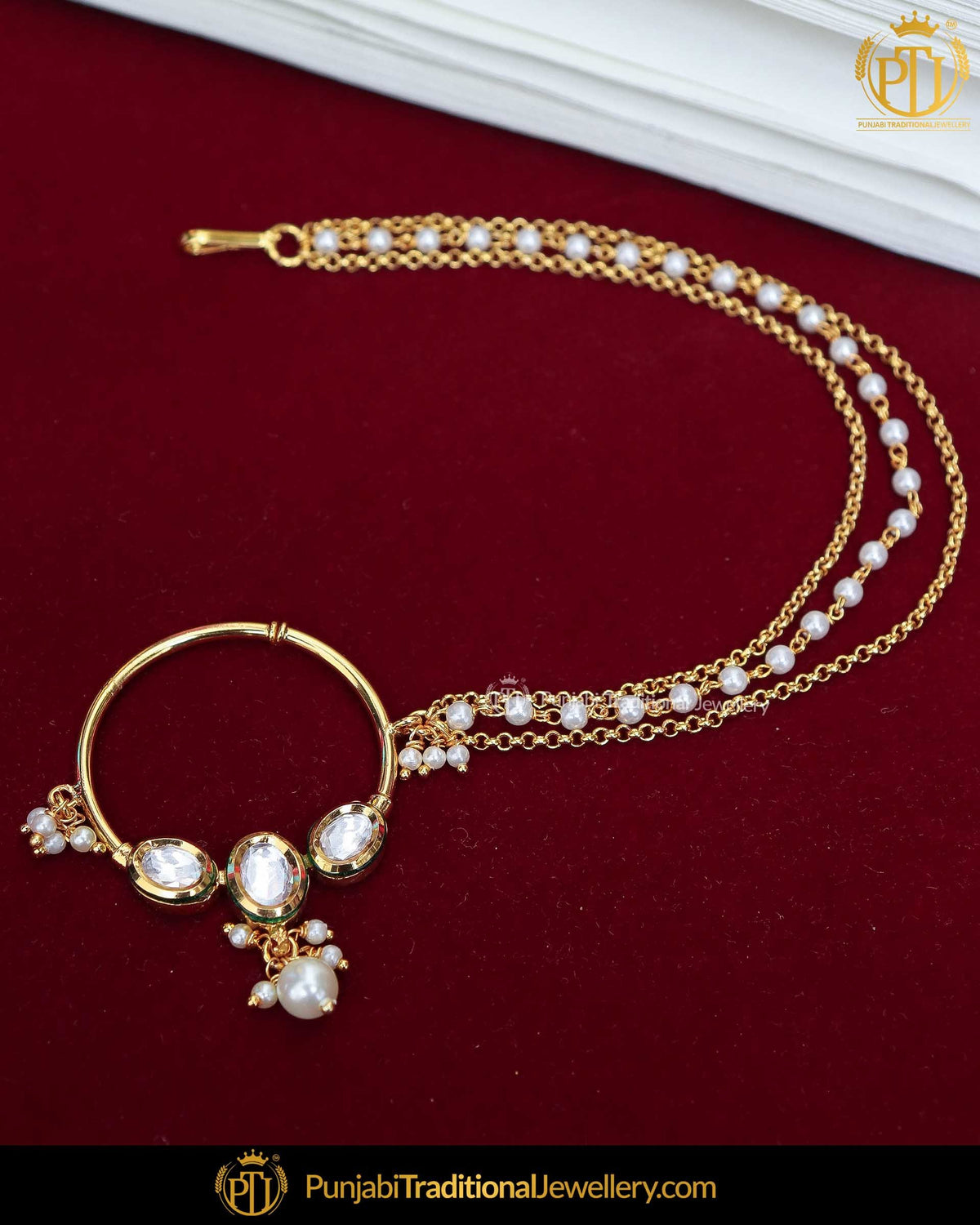 Gold Finished Kundan Pearl Nath | Punjabi Traditional Jewellery Exclusive