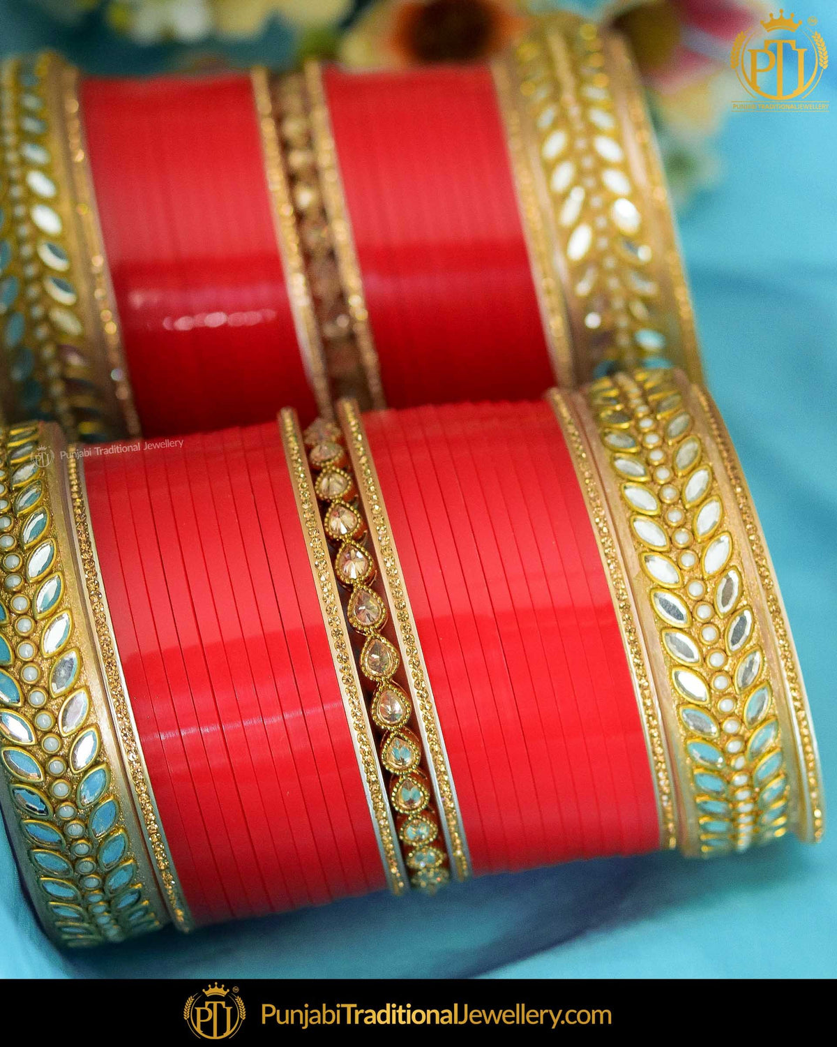 Red Champagne Stone/ Kundan Bridal Chura | Punjabi Traditional Jewellery Exclusive