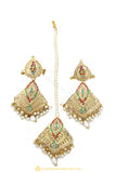 Gold Finished Earrings & Tikka Set by PTJ