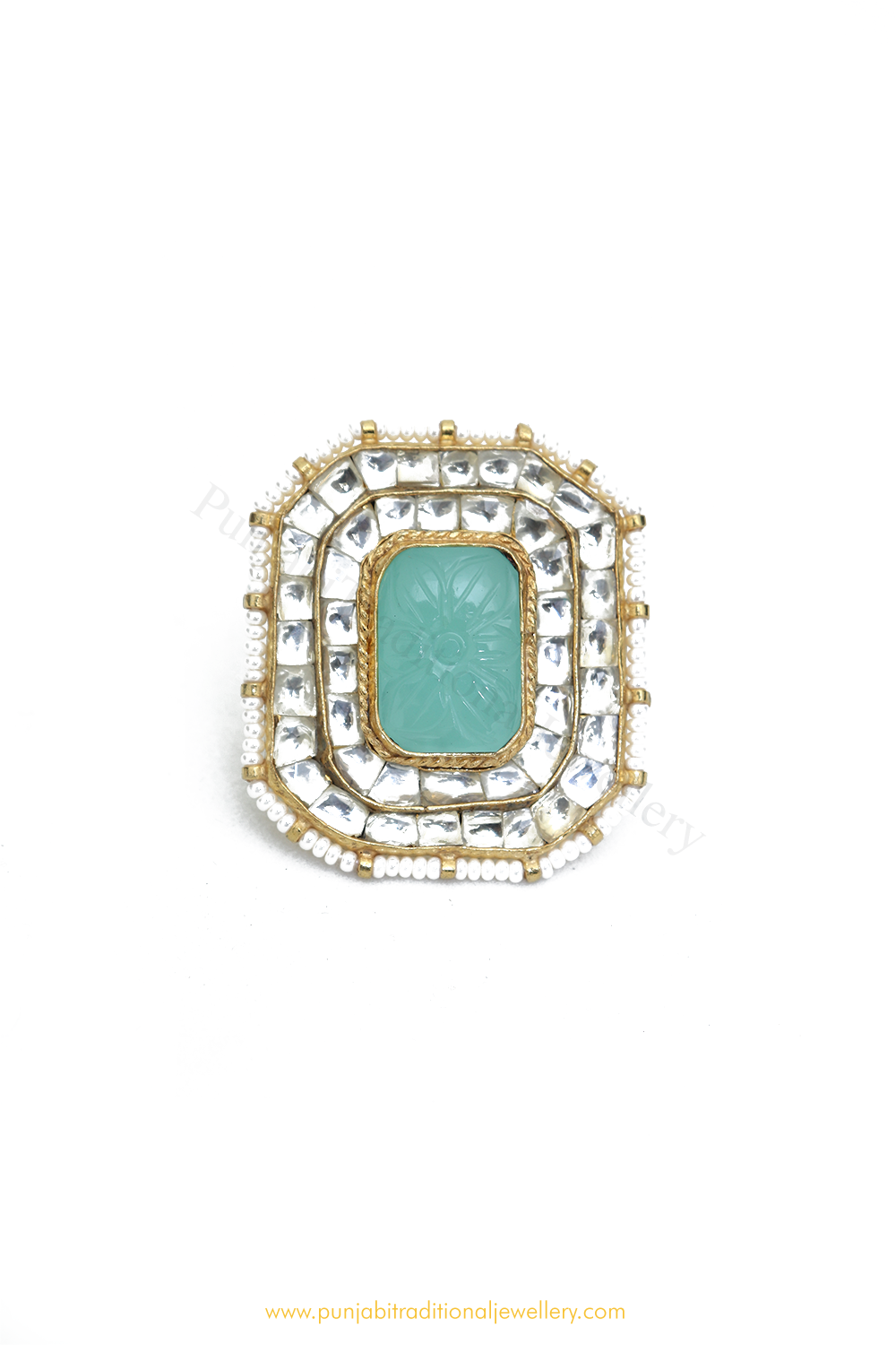 Gold Finished Navratan Kundan Ring By PTJ