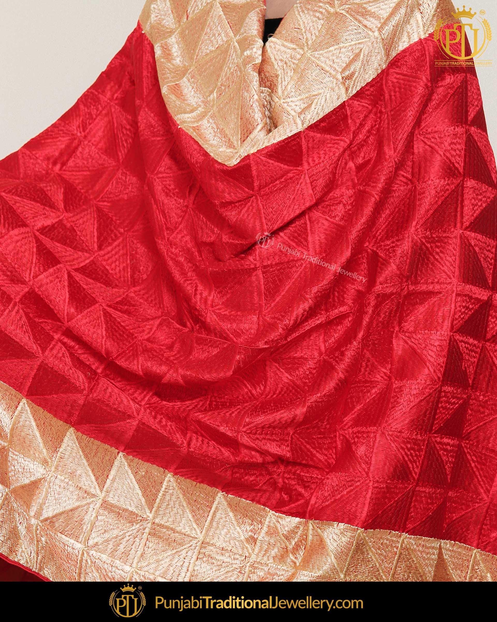 Red Color Phulkari | Punjabi Traditional Jewellery Exclusive