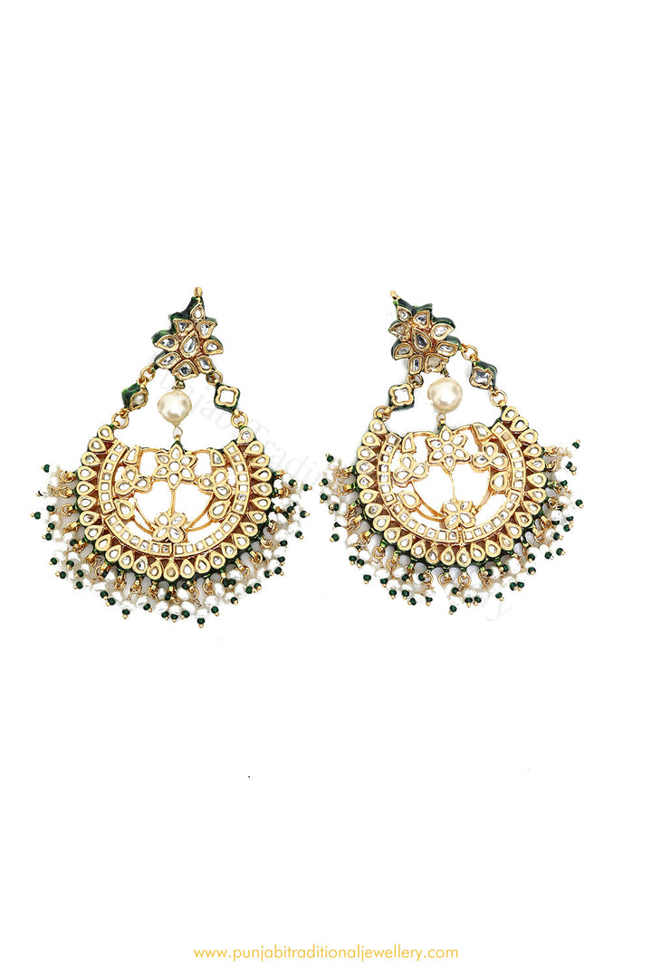 Gold Finished Semi Precious Kundan Earrings by PTJ