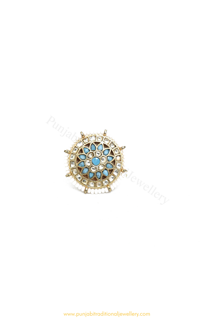 Gold Finished Firoza Kundan Ring By PTJ