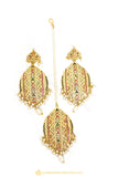 Gold Finished Earrings & Tikka Set by PTJ