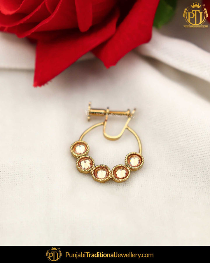 Gold Finished Champagne Stone Without hole Nose Pin| Punjabi Traditional Jewellery Exclusive