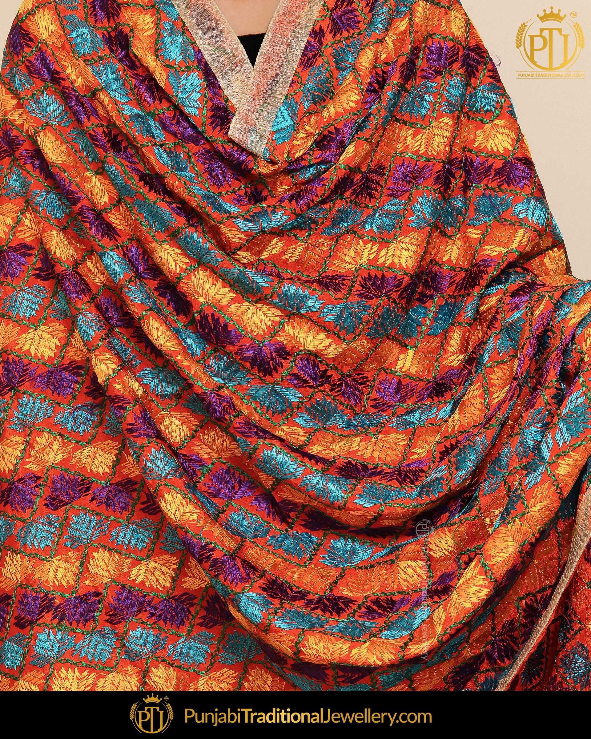 Orange Shade Satrangi Color Phulkari | Punjabi Traditional Jewellery Exclusive