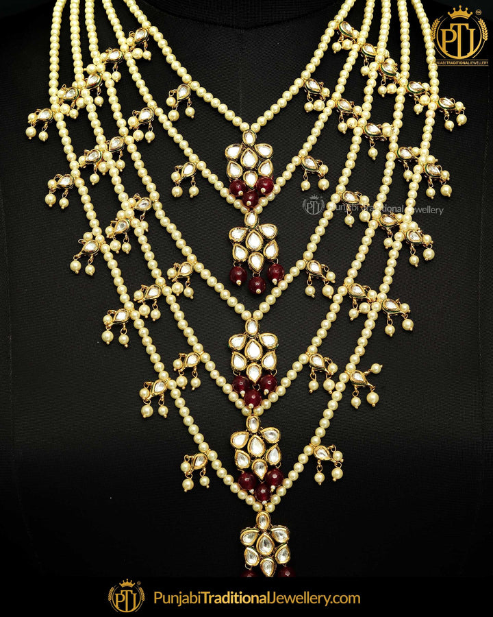 Gold Finished Rubby Pearl Choker Bridal Necklace Set | Punjabi Traditional Jewellery Exclusive