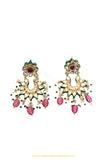 Gold Finished Semi Precious Rubby Kundan Earrings by PTJ