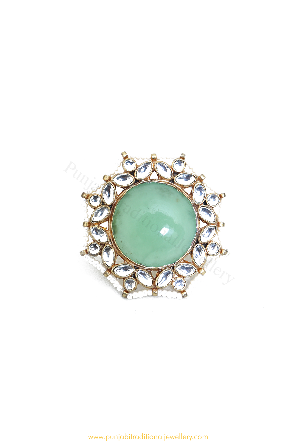 Gold Finished Navratan Kundan Ring By PTJ