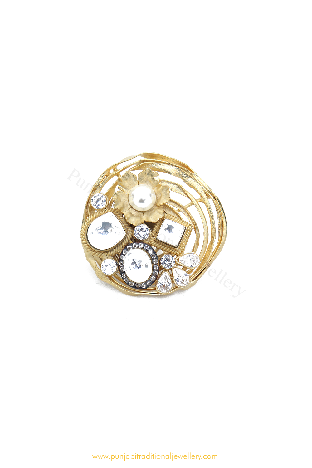 Gold Finished Navratan Kundan Ring By PTJ