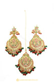 Gold Finished Earrings & Tikka Set by PTJ