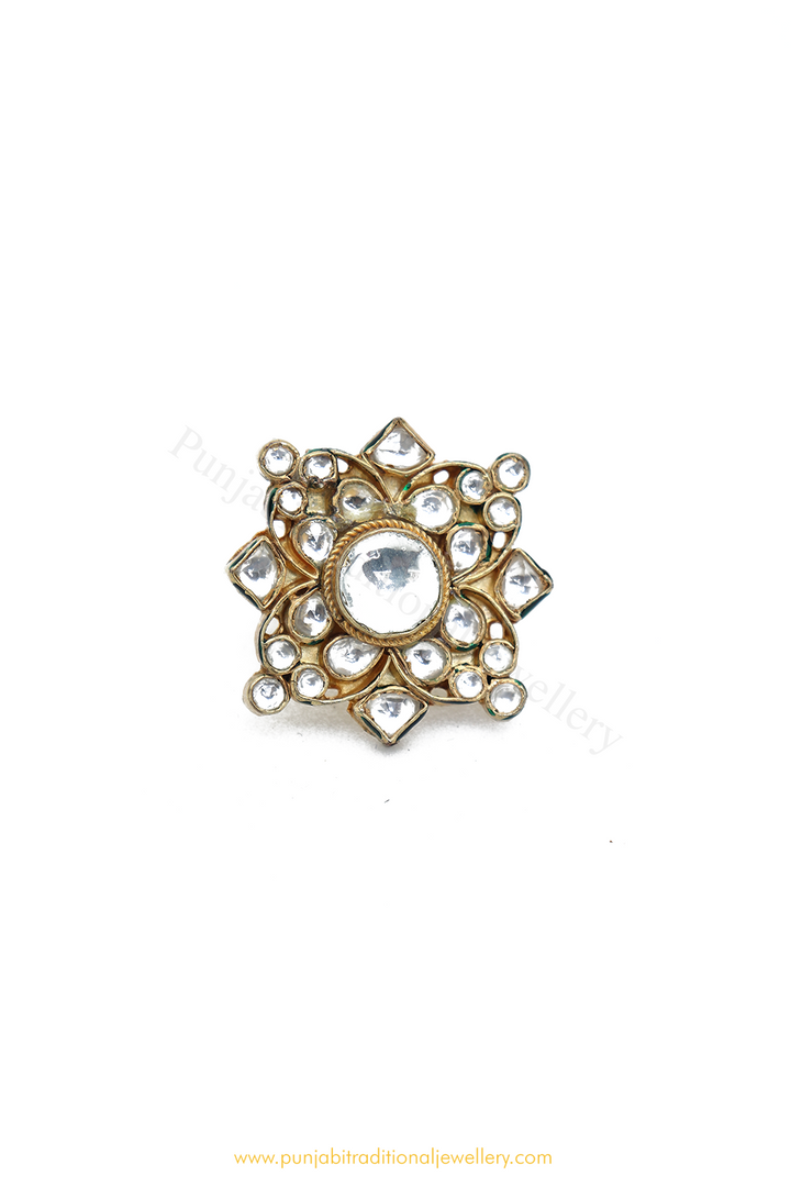 Gold Finished Kundan Ring By PTJ