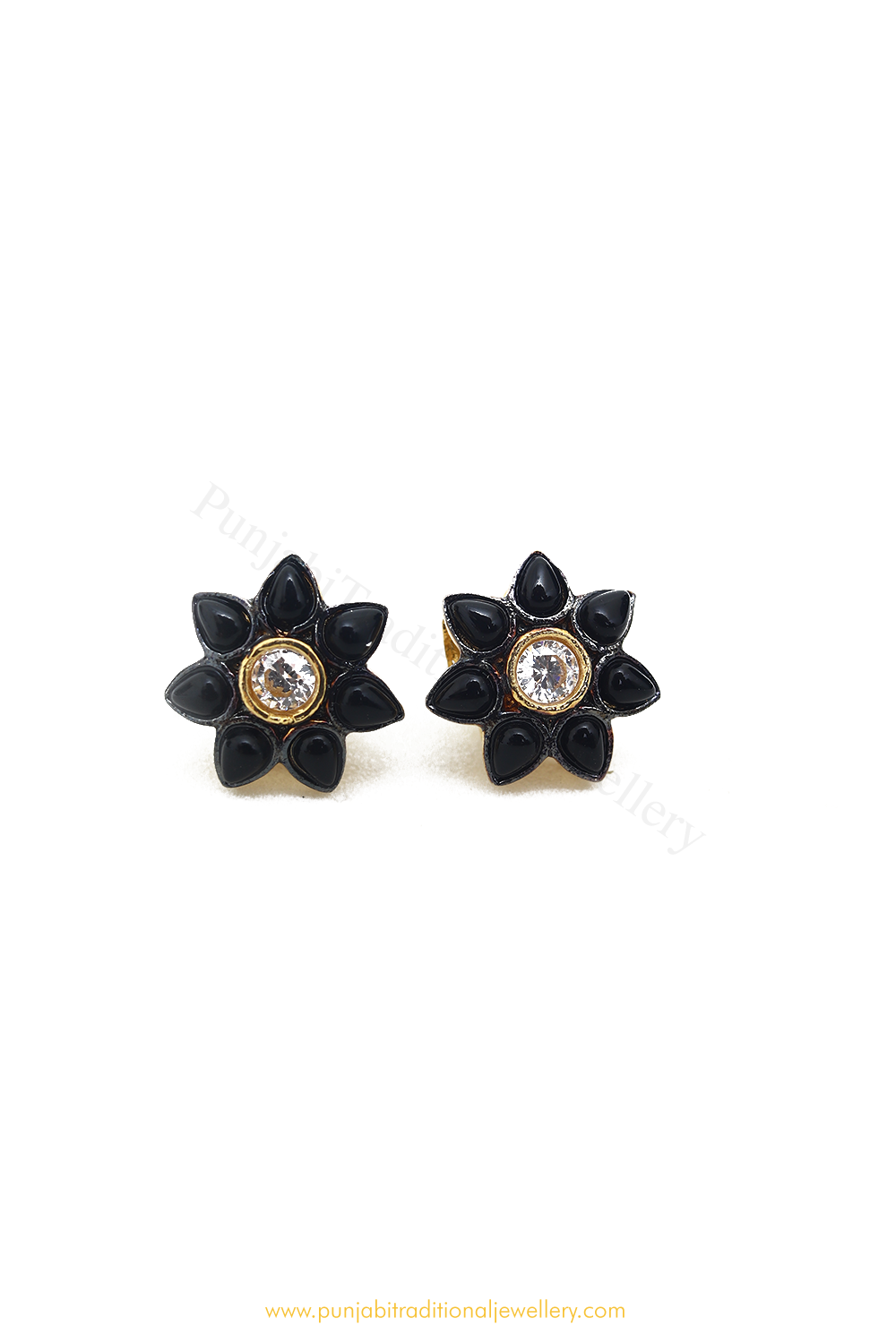 Gold Finished Black Studs By PTJ