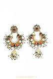 Gold Finished Semi Precious Navratan Kundan Earrings by PTJ