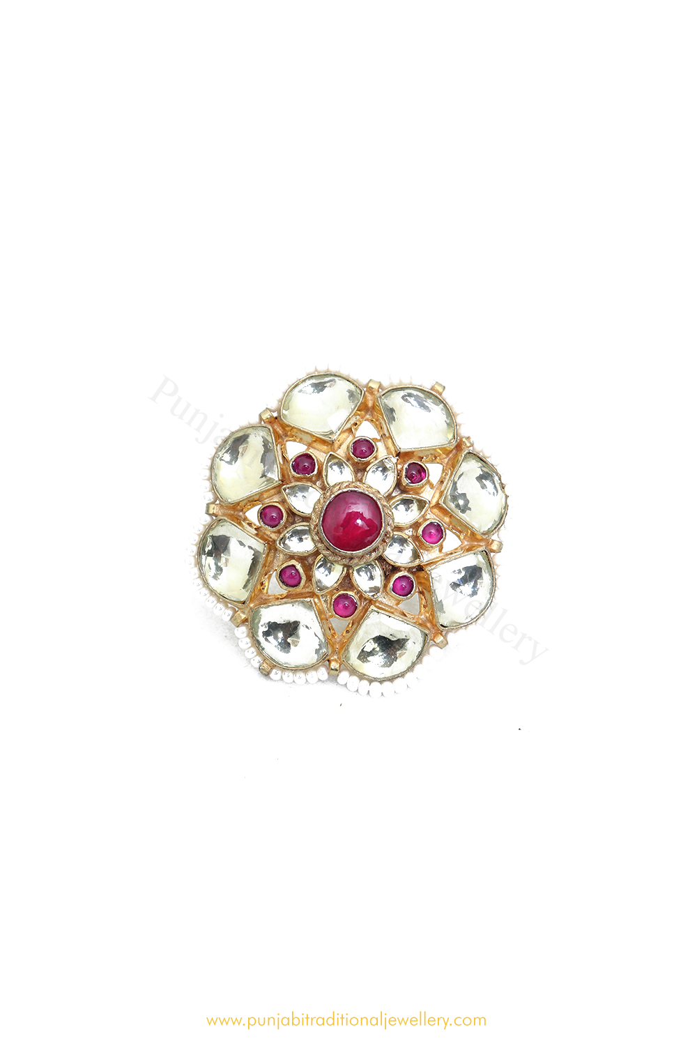 Gold Finished Navratan Kundan Ring By PTJ