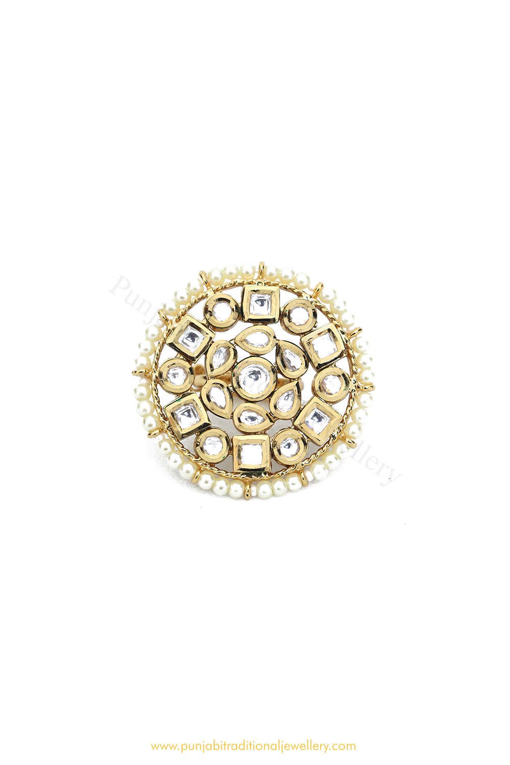 Gold Finished Navratan Kundan Ring By PTJ