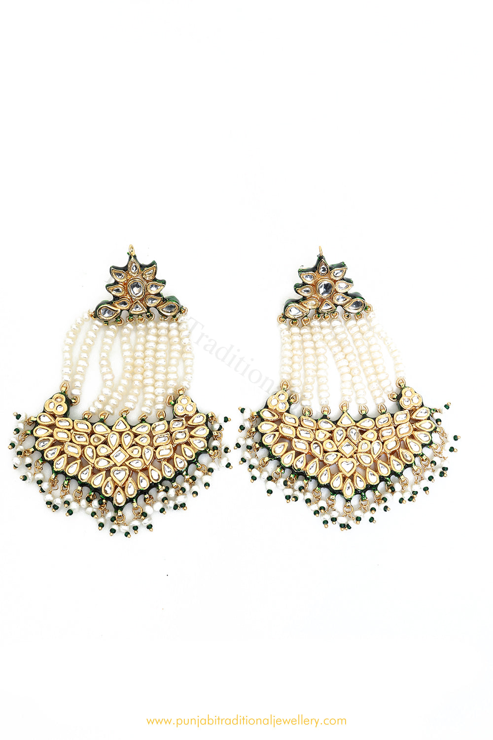 Gold Finished Semi Precious Kundan Earrings by PTJ