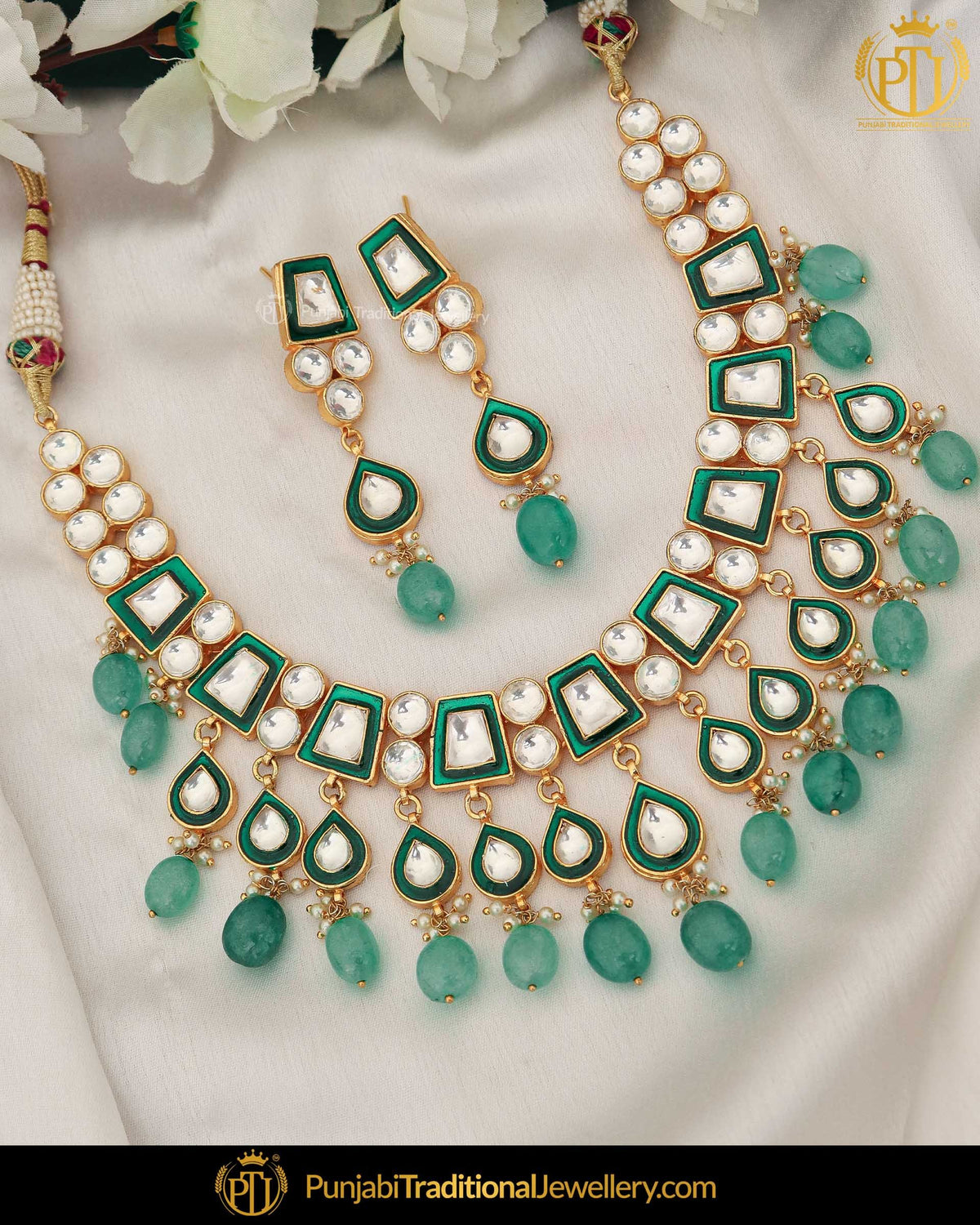 Hand Painted Firozi Kundan Pearl Necklace Set | Punjabi Traditional Jewellery Exclusive