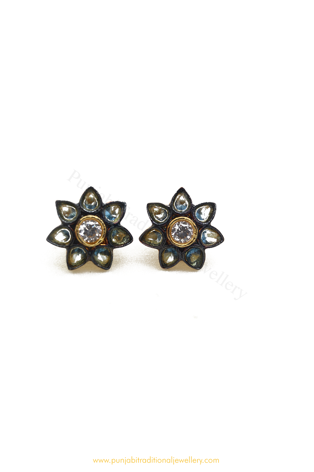 Gold Finished Polki Studs By PTJ