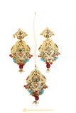Gold Finished Earrings & Tikka Set by PTJ
