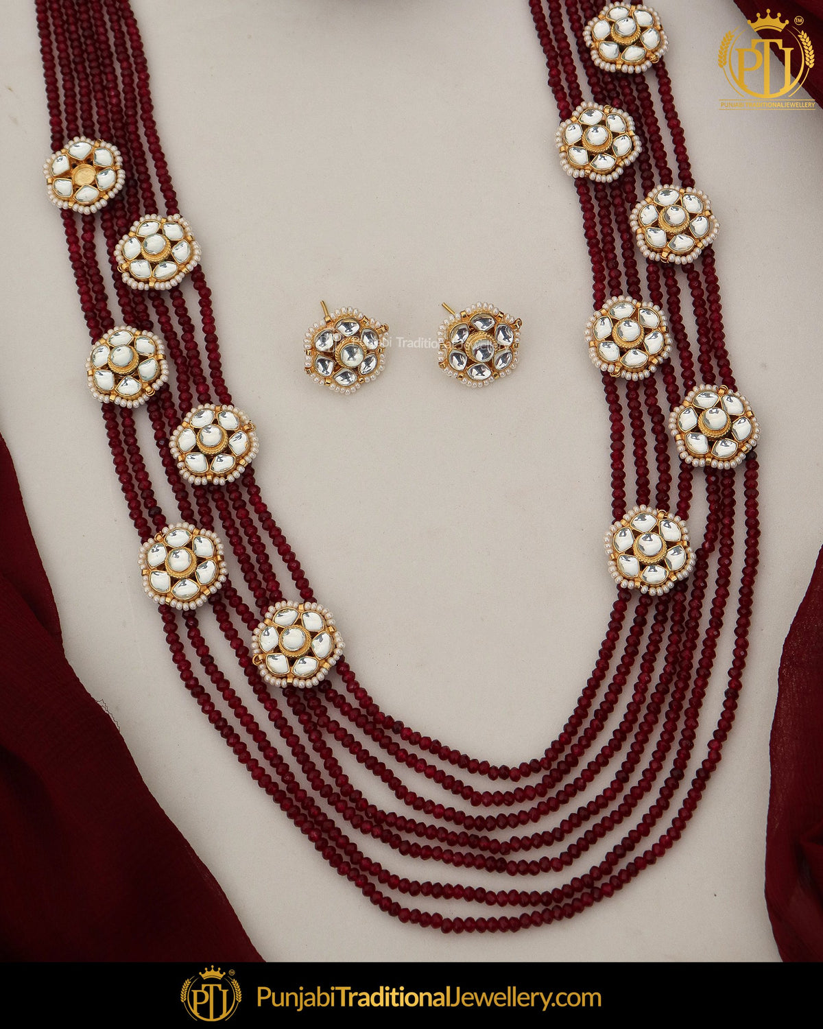 Kundan Pearl Rubby Long Mala Necklace Set | Punjabi Traditional Jewellery Exclusive