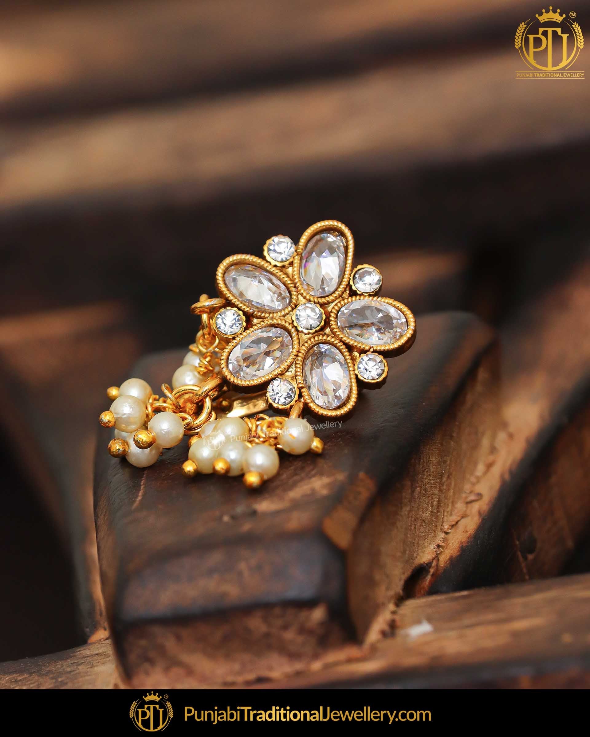 Gold Finished Polki Stone Without hole Nose Pin| Punjabi Traditional Jewellery Exclusive
