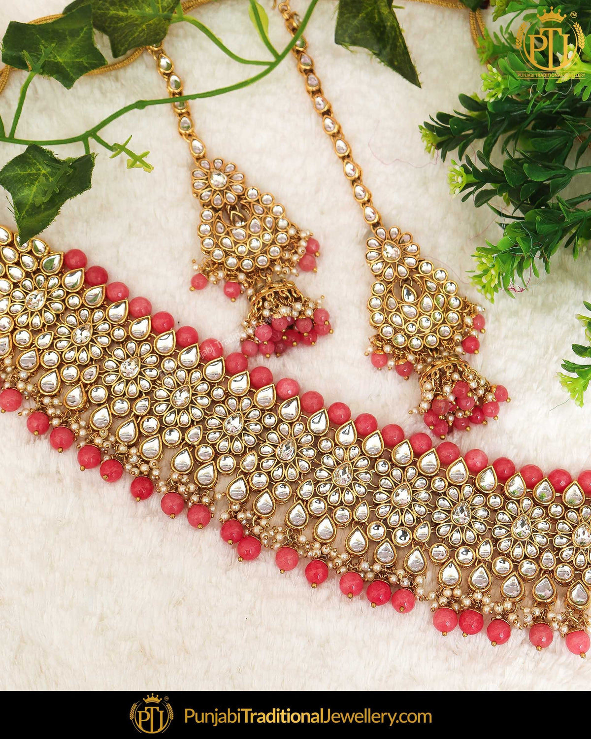Gold Finished Gajri Kundan Pearl Choker Necklace & Sahare Earrings | Punjabi Traditional Jewellery Exclusive