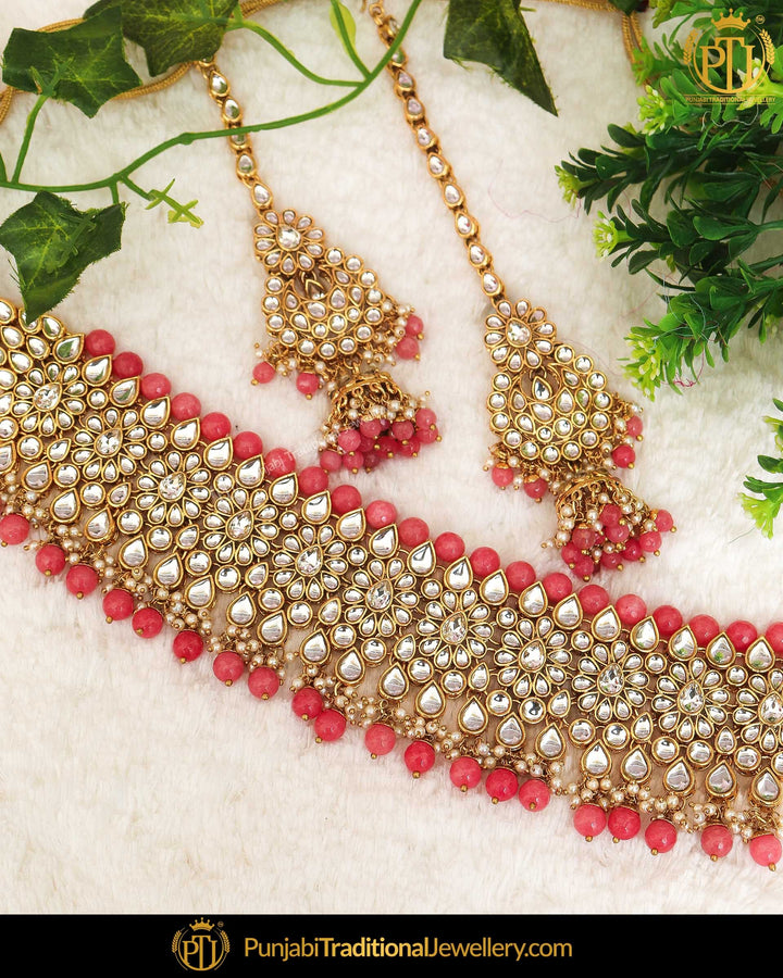 Gold Finished Gajri Kundan Pearl Choker Necklace & Sahare Earrings | Punjabi Traditional Jewellery Exclusive