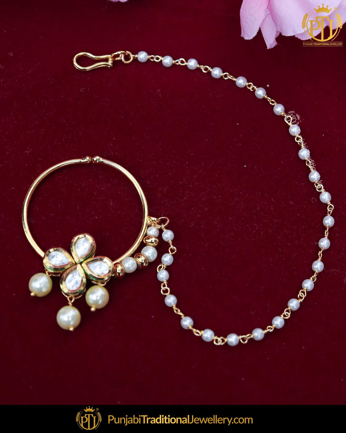 Gold Finished Kundan Pearl Nath | Punjabi Traditional Jewellery Exclusive