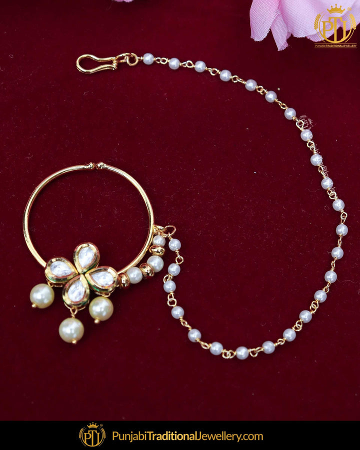Gold Finished Kundan Pearl Nath | Punjabi Traditional Jewellery Exclusive