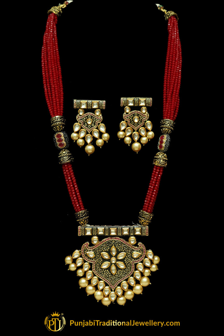 Forhand Gold Finished Rubby Kundan Long Necklace Set | Punjabi Traditional Jewellery Exclusive