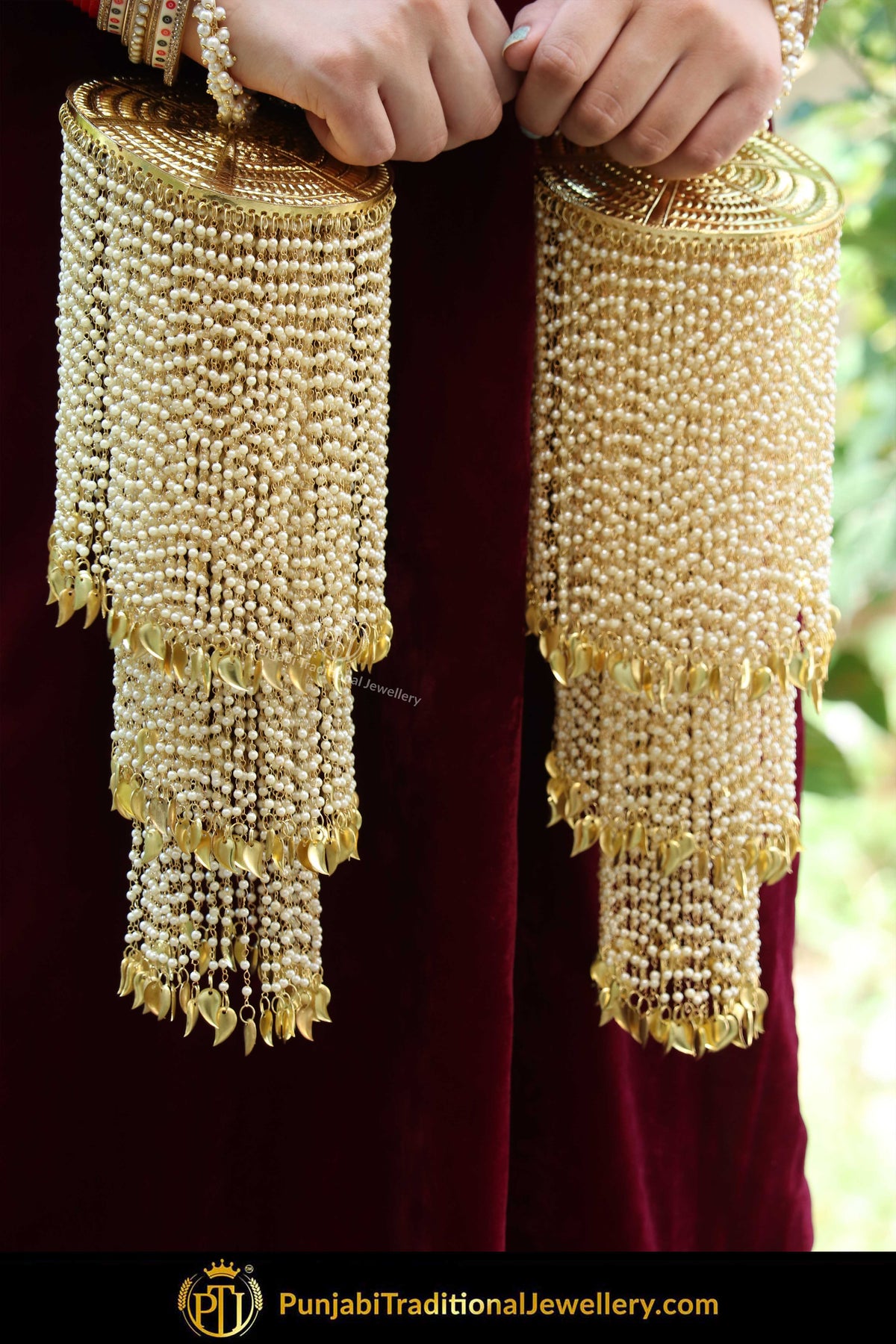 Gold Finished Pearl Pippal Patti Bridal Kalira & Red Bridal Chura | Punjabi Traditional Jewellery Exclusive