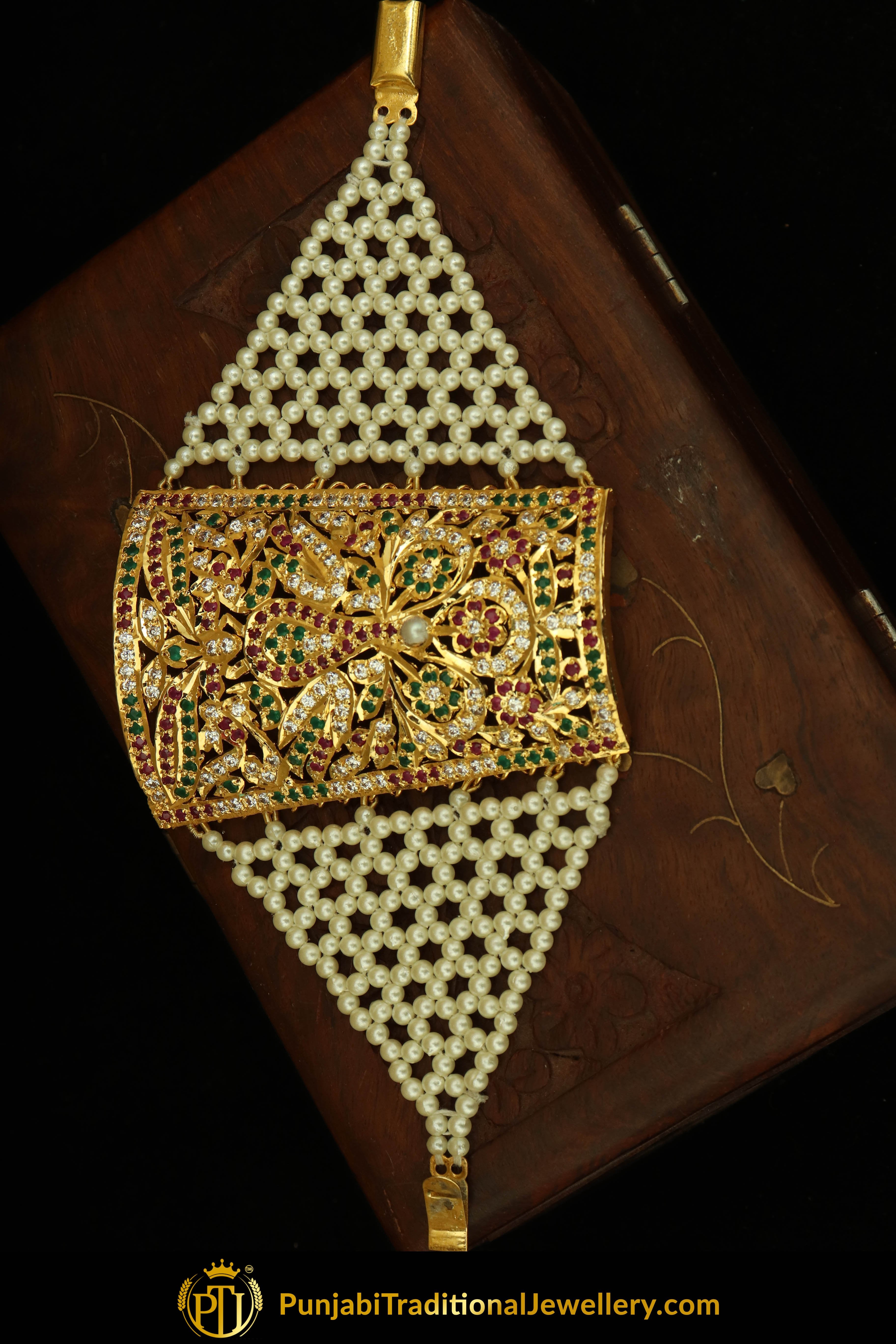Gold Finished Emerald Rubby Jadau Bracelet | Punjabi Traditional Jewellery Exclusive
