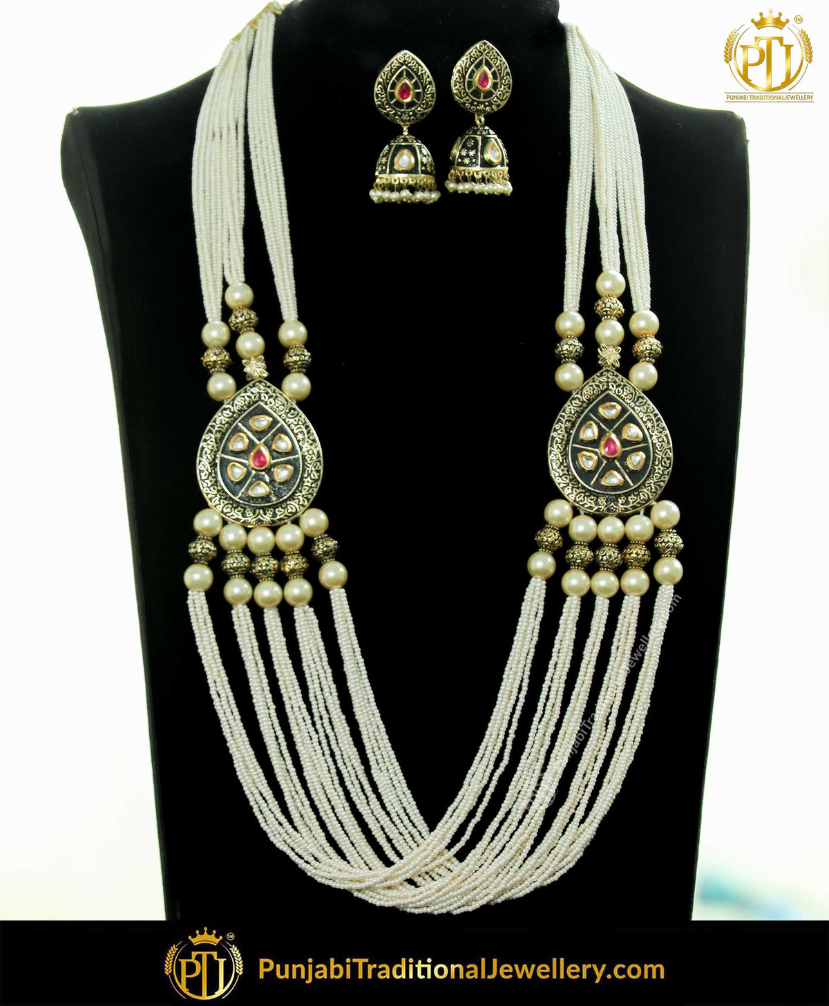 Antique Gold Mugal Pearl Kundan Mala Necklace Set | Punjabi Traditional Jewellery Exclusive