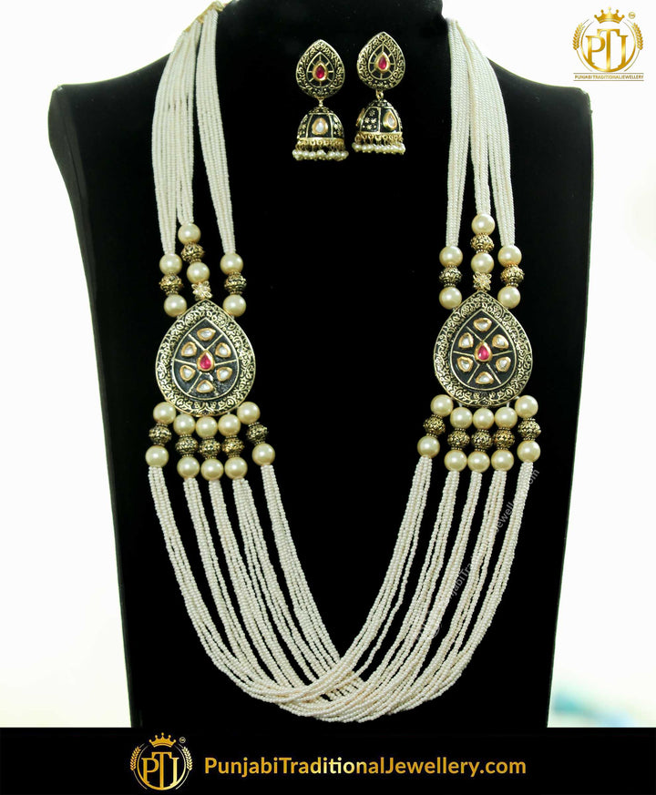 Antique Gold Mugal Pearl Kundan Mala Necklace Set | Punjabi Traditional Jewellery Exclusive