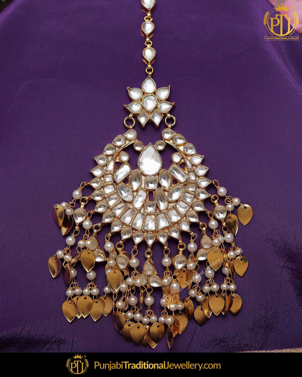 Gold Finished Pippal Patti Kundan Pearl Tikka | Punjabi Traditional Jewellery Exclusive