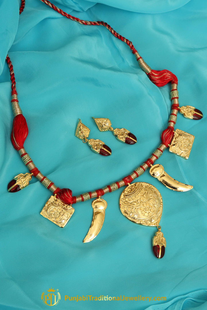 Inaaya Sing Tavit Rubby Daakh Necklace, Tikka & Earrings | Punjabi Giddha Jewellery | Punjabi Traditional Jewellery Exclusive