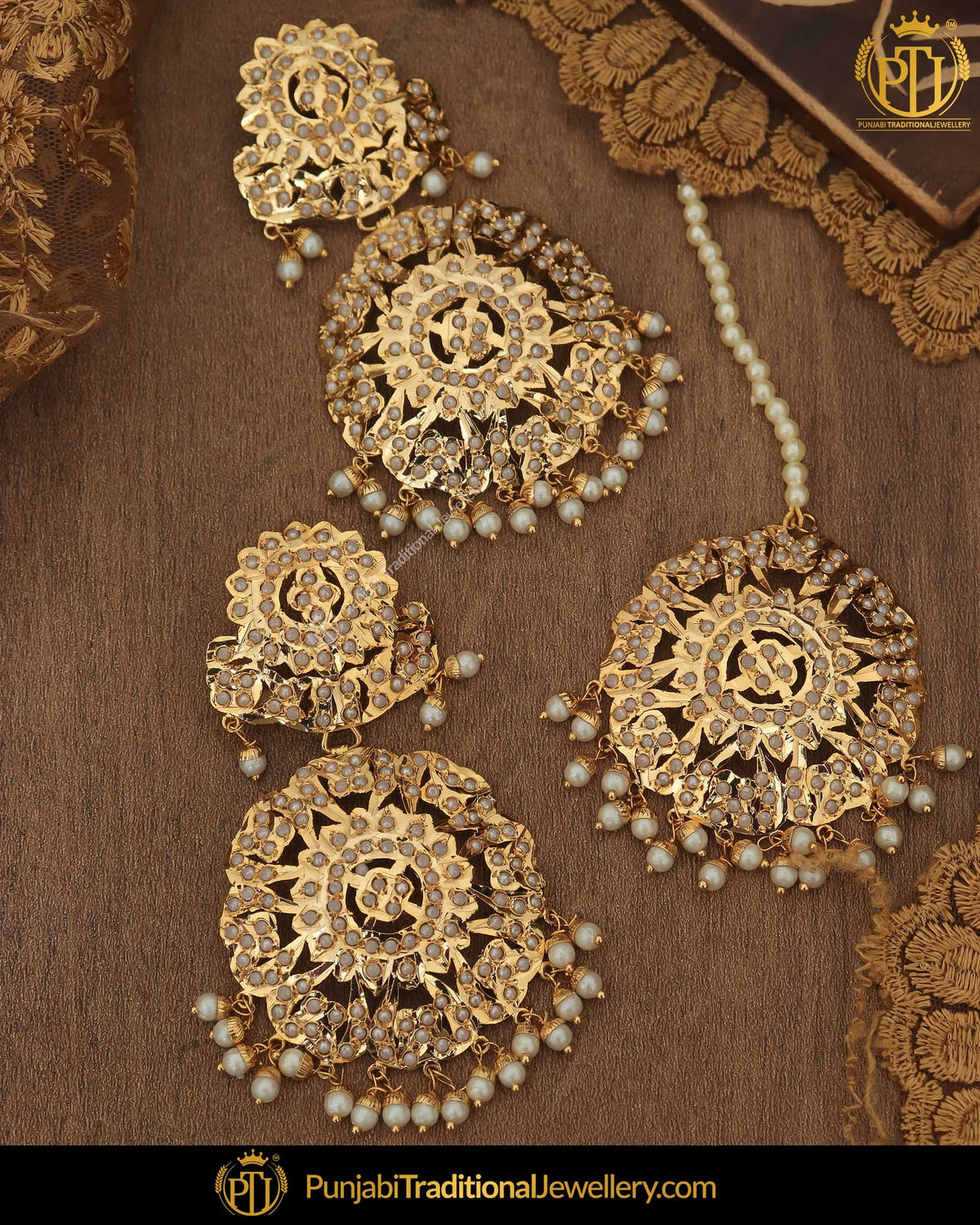 Gold Finished Jadau  Earring Tikka Set | Punjabi Traditional Jewellery Exclusive