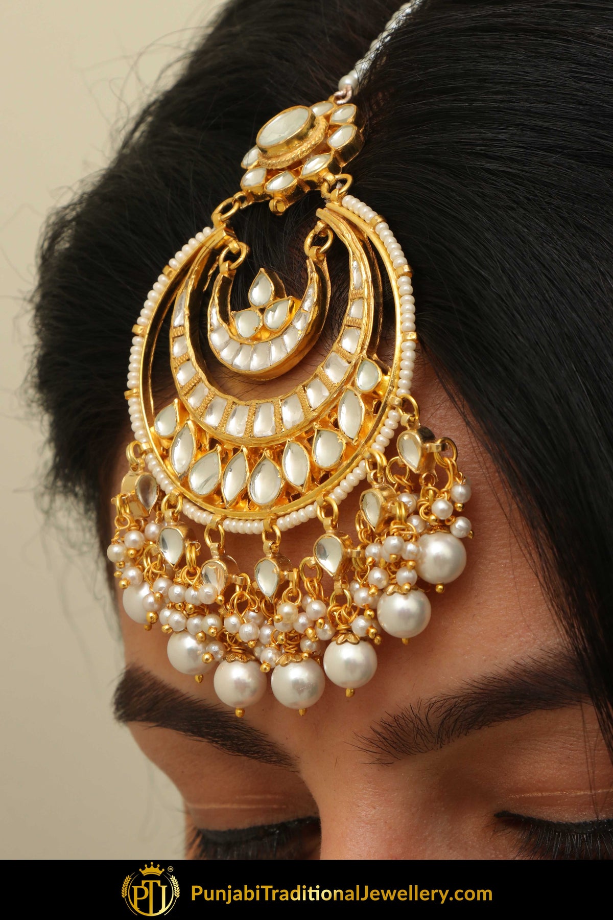 Rahmiya Kundan Pearl ChandBali Earring Tikka Set | Punjabi Traditional Jewellery Exclusive